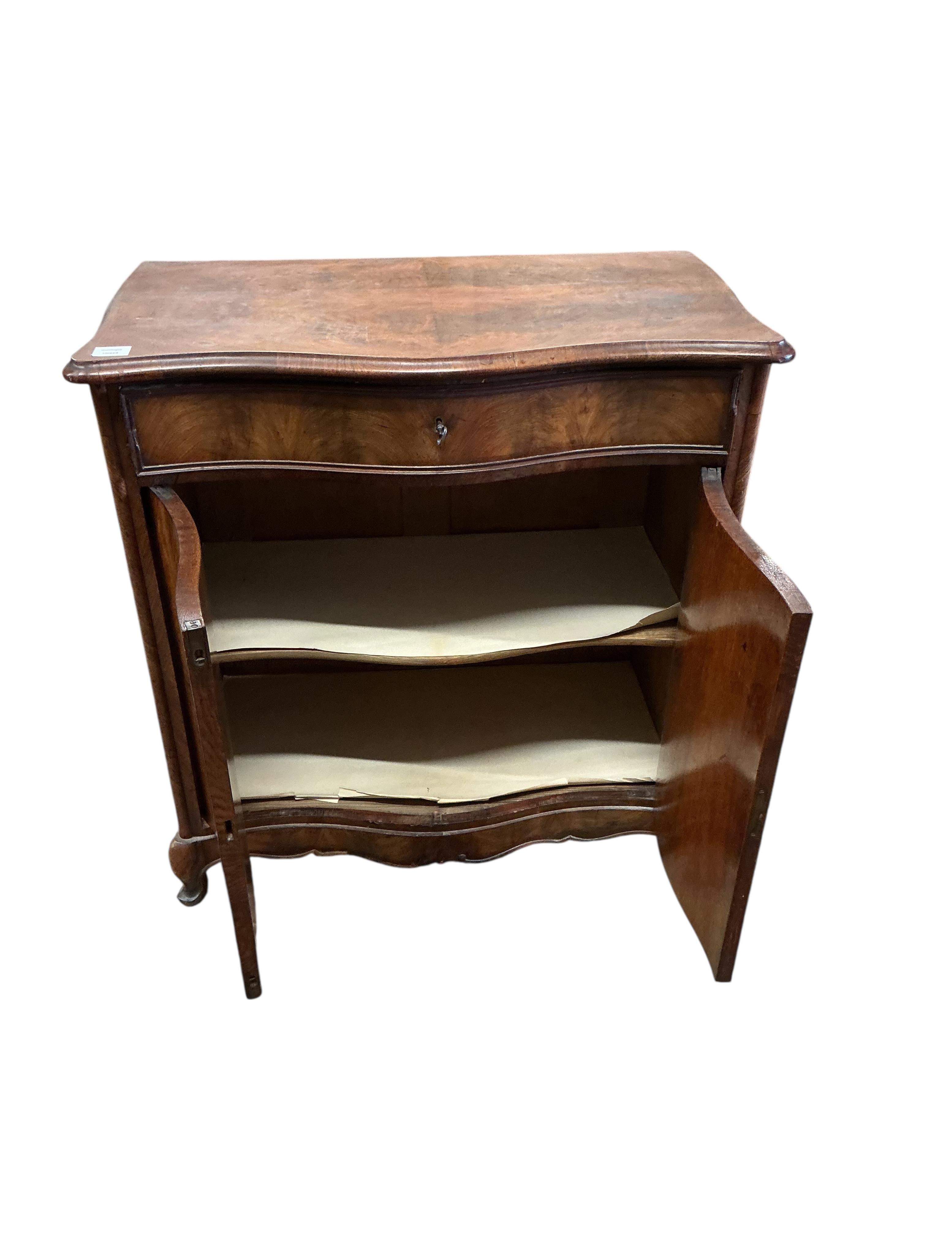 A 19th century French serpentine side cabinet, width 84cm, depth 46cm, height 88cm